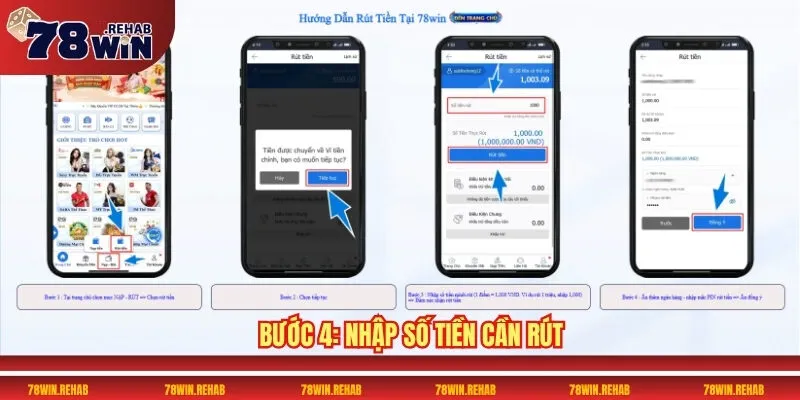 Rút Tiền 78WIN Nhanh Chóng, An Toàn Và Tiện Lợi 2 Bước 4: Nhập số tiền cần rút